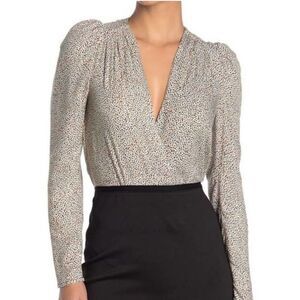AFRM Surplice Long Sleeve Bodysuit - Ditsy Heart Puff Sleeve Wrap Blouse Size L